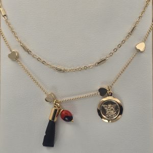 DOBLE PULSERA CON AZABACHE, PIONIA Y SAN MIGUEL
