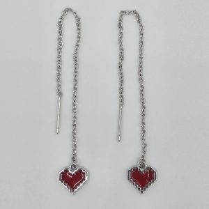 ZARCILLOS CON CORAZON ROJO COLGANTE (PLATEADO)